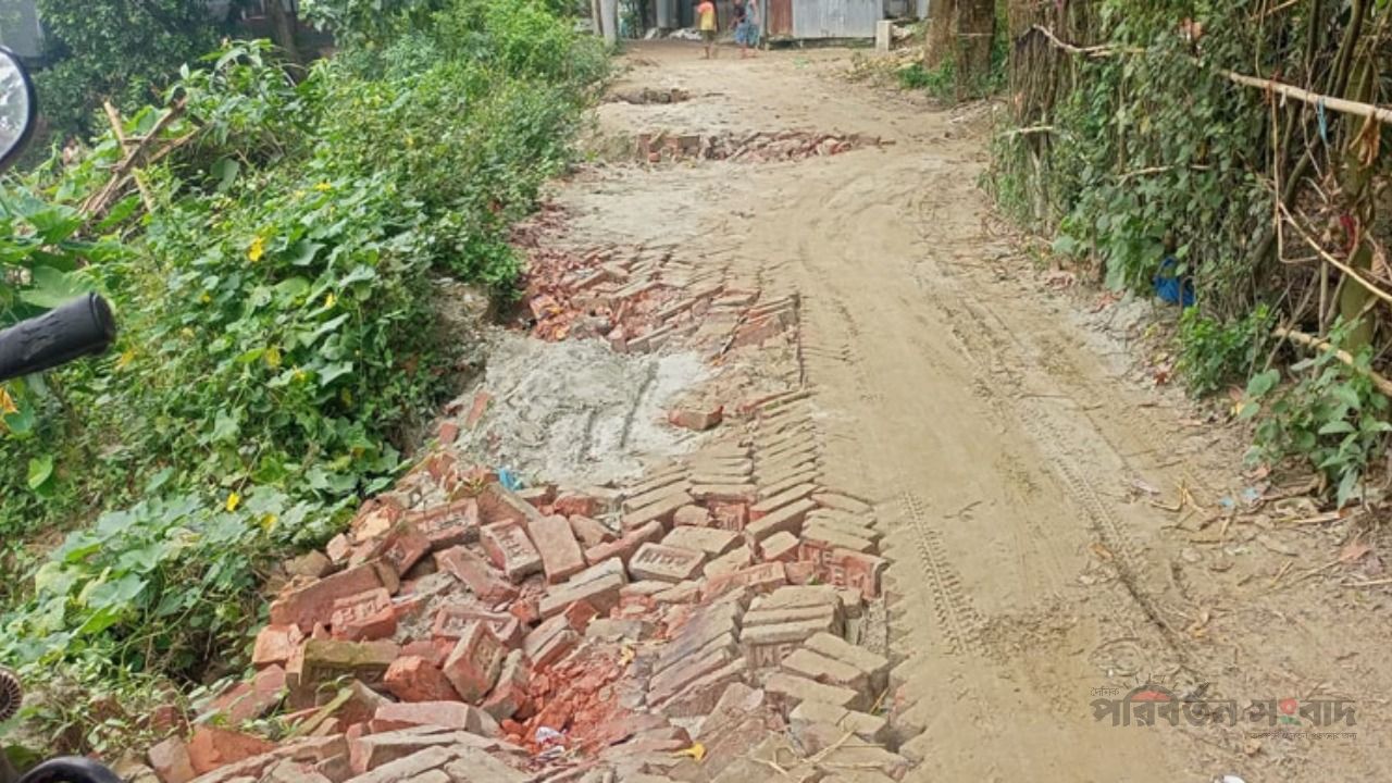 সারিকাইতে ধোপার গোপাট সড়কের বেহাল দশা, খালে বিলীন হচ্ছে রাস্তা—চরম দুর্ভোগে হাজারো মানুষ